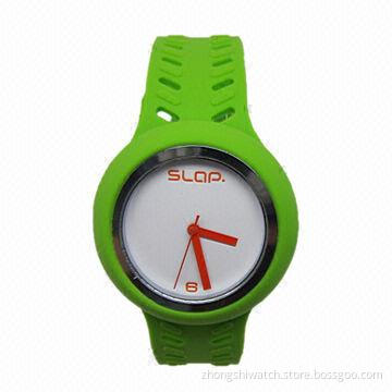 Sports Silicone Slap-on Band Wristwatch for Promotions, Alloy Case, Japan Movement